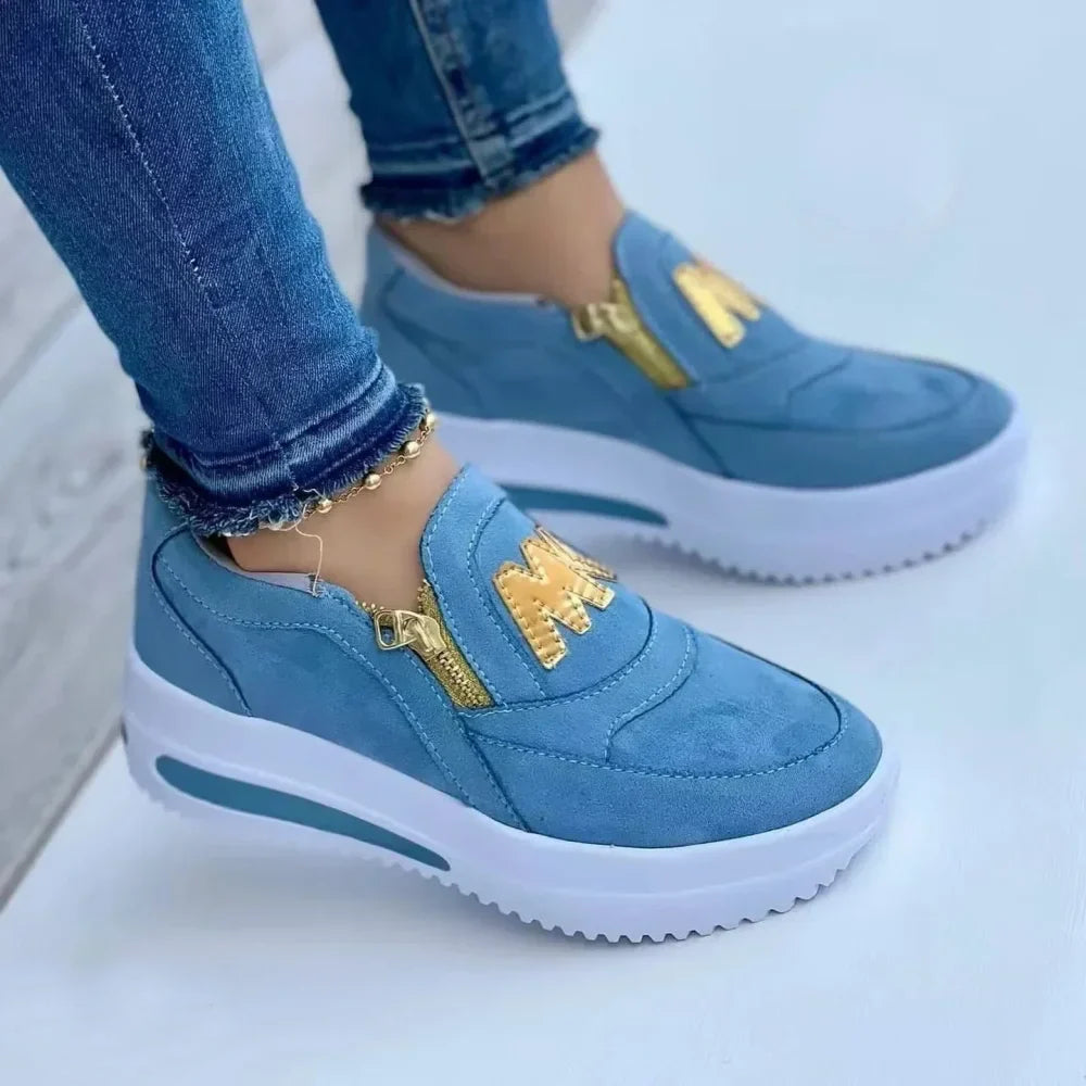Sara | Damen Slip-On Sneaker mit seitlichem Reißverschluss | Golddetails