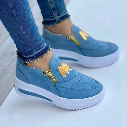 Sara | Damen Slip-On Sneaker mit seitlichem Reißverschluss | Golddetails