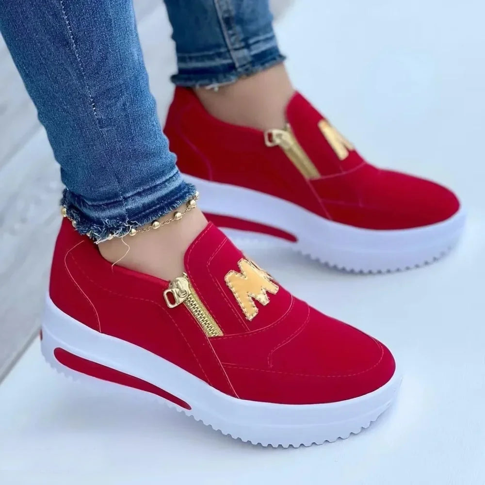 Sara | Damen Slip-On Sneaker mit seitlichem Reißverschluss | Golddetails