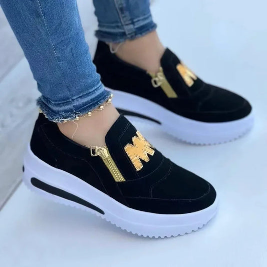 Sara | Damen Slip-On Sneaker mit seitlichem Reißverschluss | Golddetails