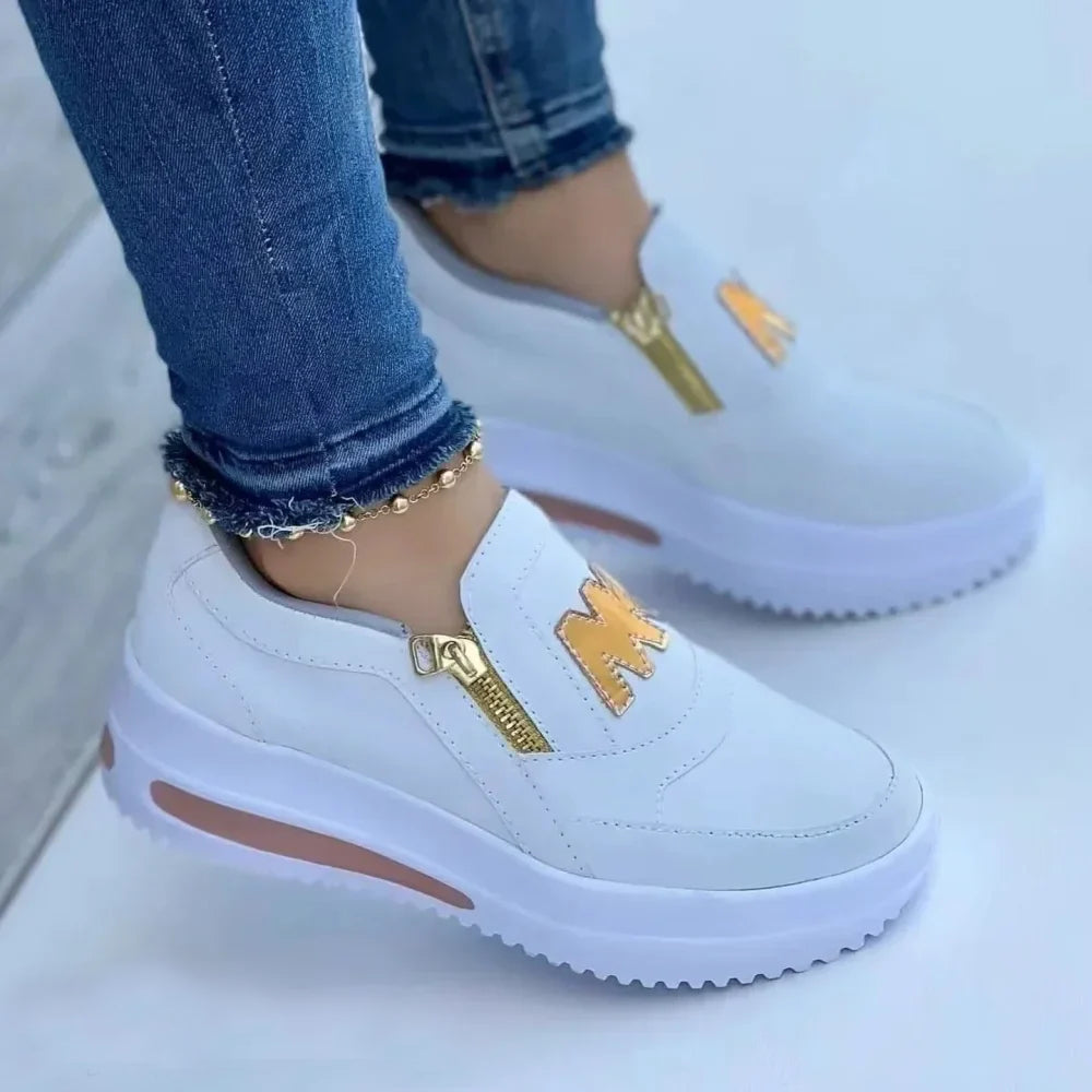 Sara | Damen Slip-On Sneaker mit seitlichem Reißverschluss | Golddetails