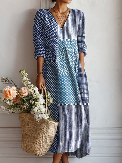 Herta | Damen Midikleid mit V Ausschnitt und floralem Muster