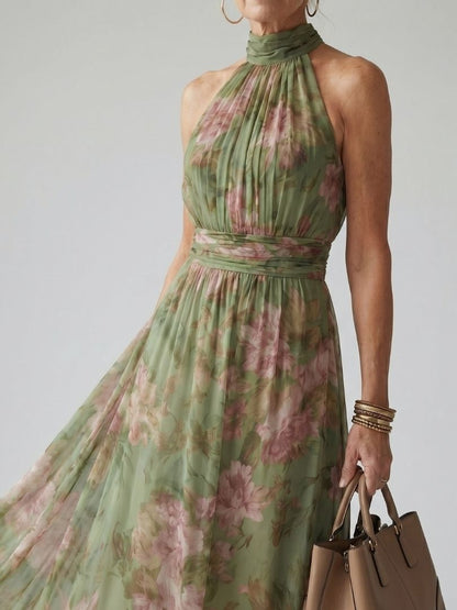 Tanja | Damen Midikleid mit Neckholder und floralem Muster