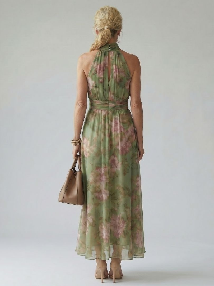 Tanja | Damen Midikleid mit Neckholder und floralem Muster