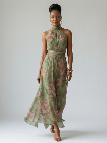 Tanja | Damen Midikleid mit Neckholder und floralem Muster