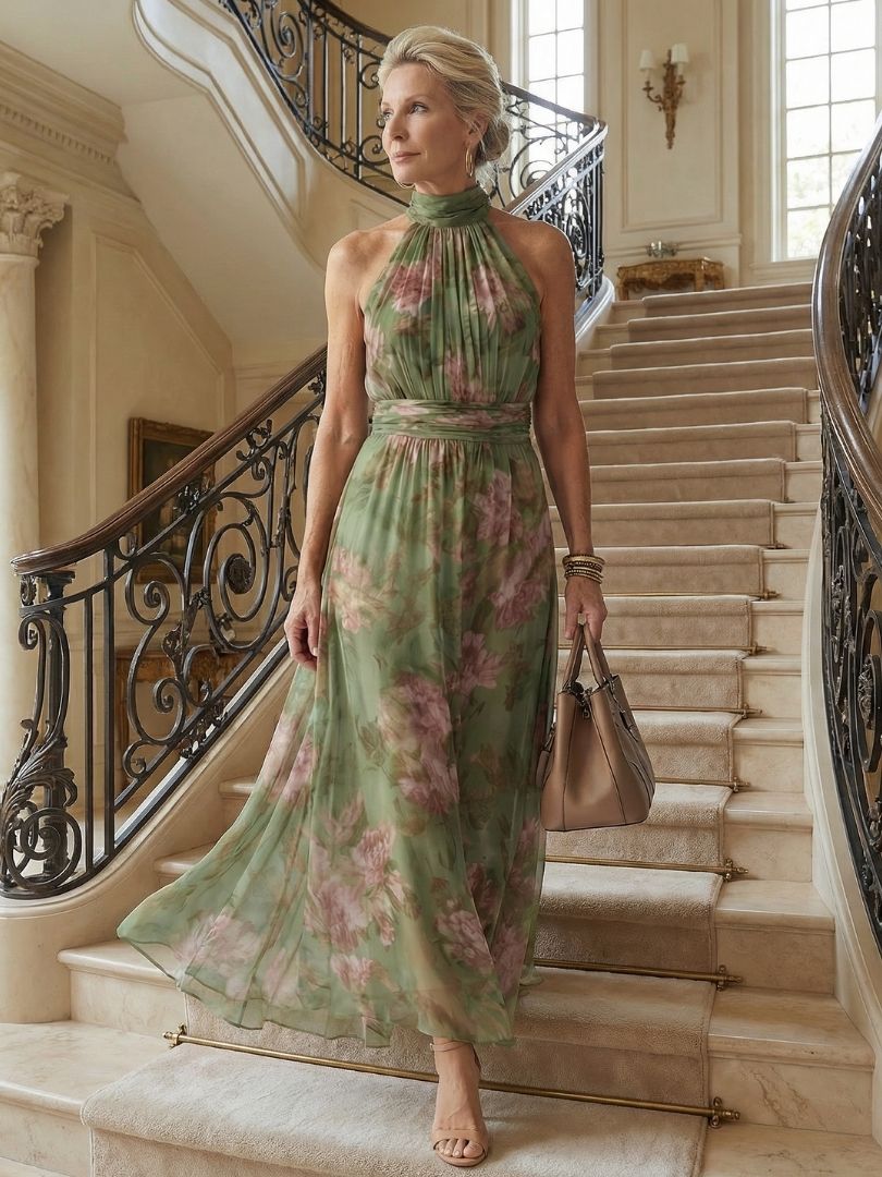 Tanja | Damen Midikleid mit Neckholder und floralem Muster