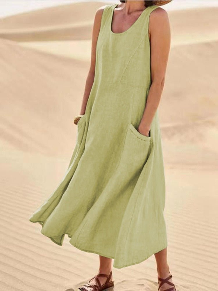 Diana | Damen Ärmelloses Kleid mit Taschen | Fließend