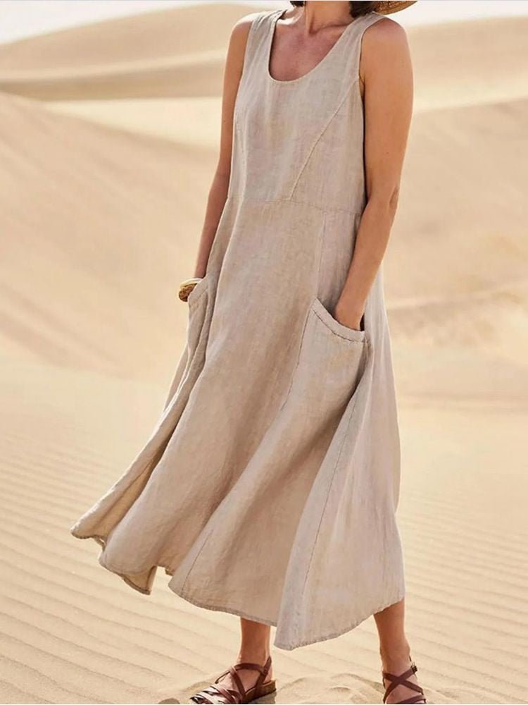 Diana | Damen Ärmelloses Kleid mit Taschen | Fließend