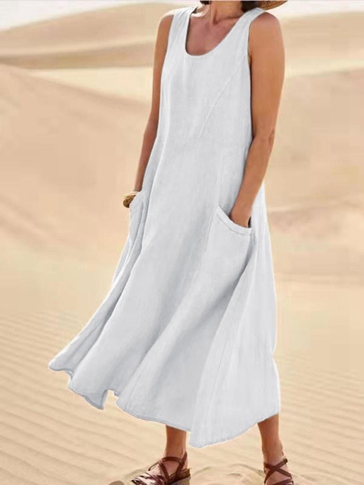 Diana | Damen Ärmelloses Kleid mit Taschen | Fließend