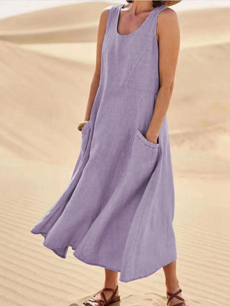 Diana | Damen Ärmelloses Kleid mit Taschen | Fließend