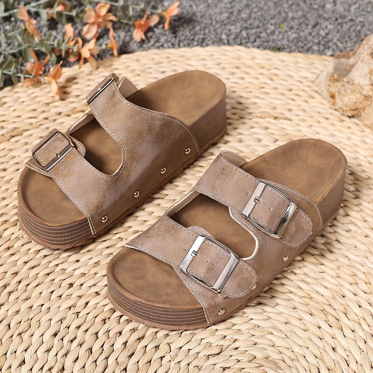 Evelyne | Cross Strap Sandals with Platform Sole and Buckle