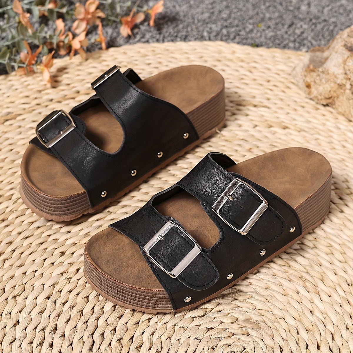 Evelyne | Cross Strap Sandals with Platform Sole and Buckle