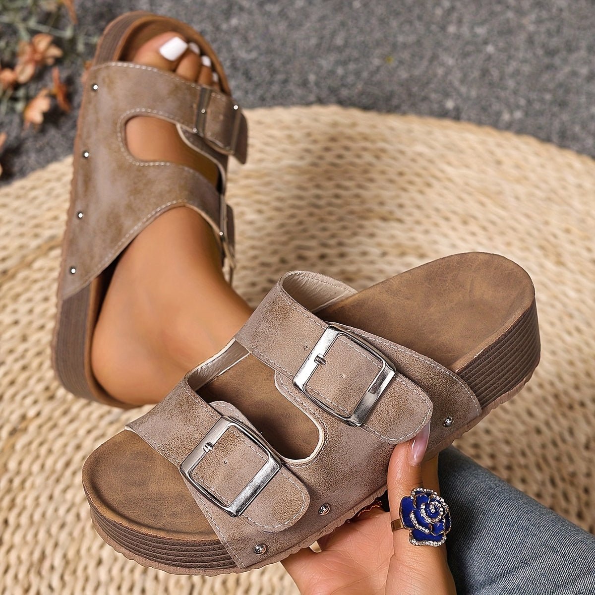 Evelyne | Cross Strap Sandals with Platform Sole and Buckle