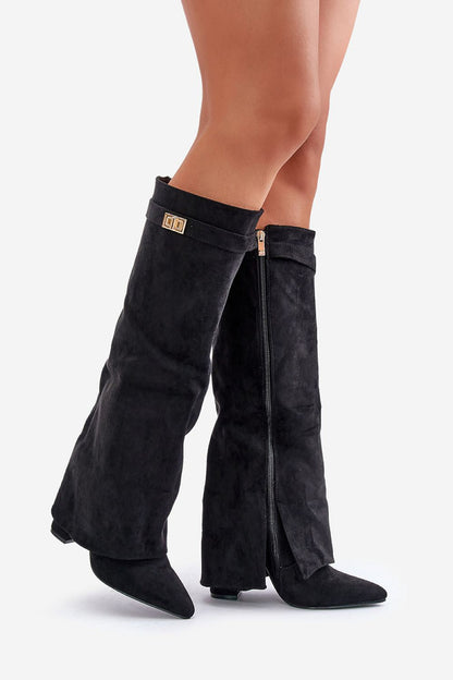 Vreni | Damen elegante kniehohe Stiefel mit Schnalle