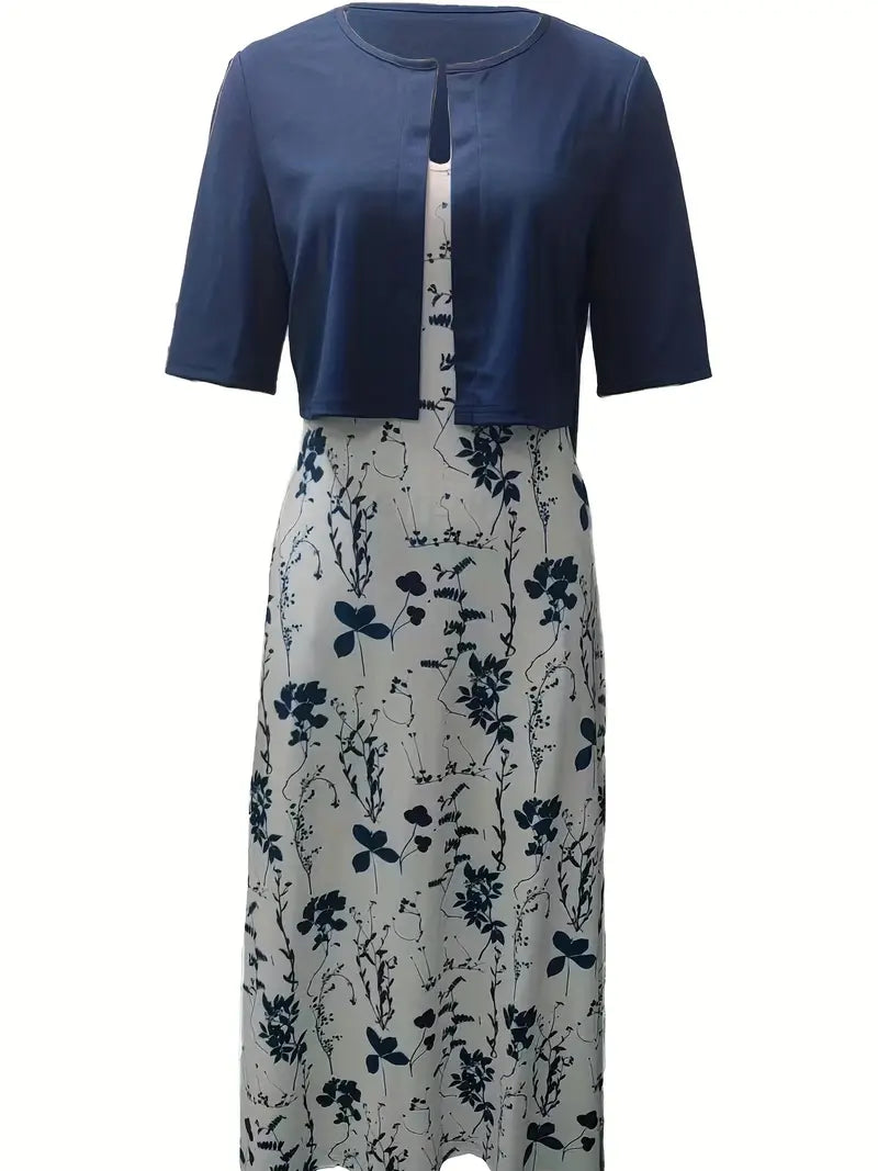 Frieda | Women's Elegant Floral Dress Set with Short Top