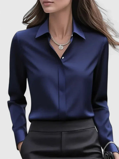 Katharina | Women's satin blouse with button placket and collar