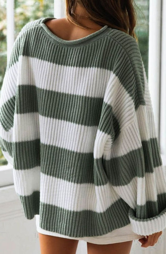 Stella | Damen gestreifter Oversized Strickpullover