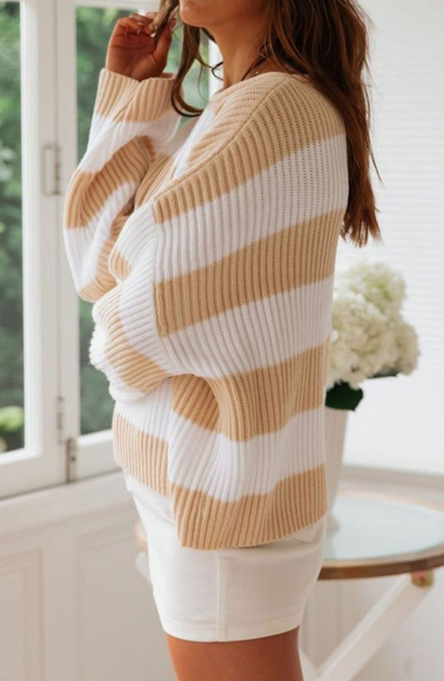Stella | Damen gestreifter Oversized Strickpullover