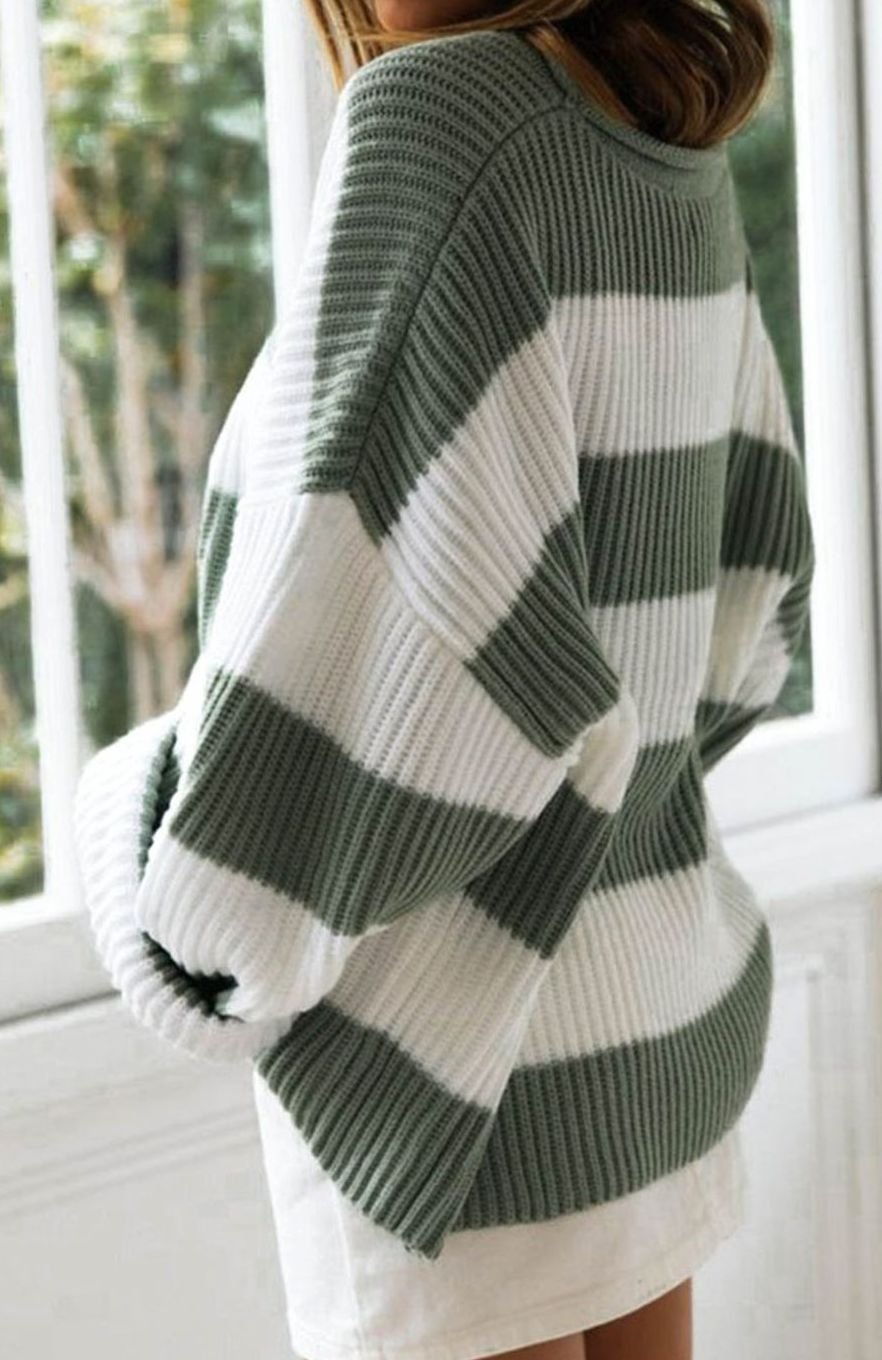 Stella | Damen gestreifter Oversized Strickpullover