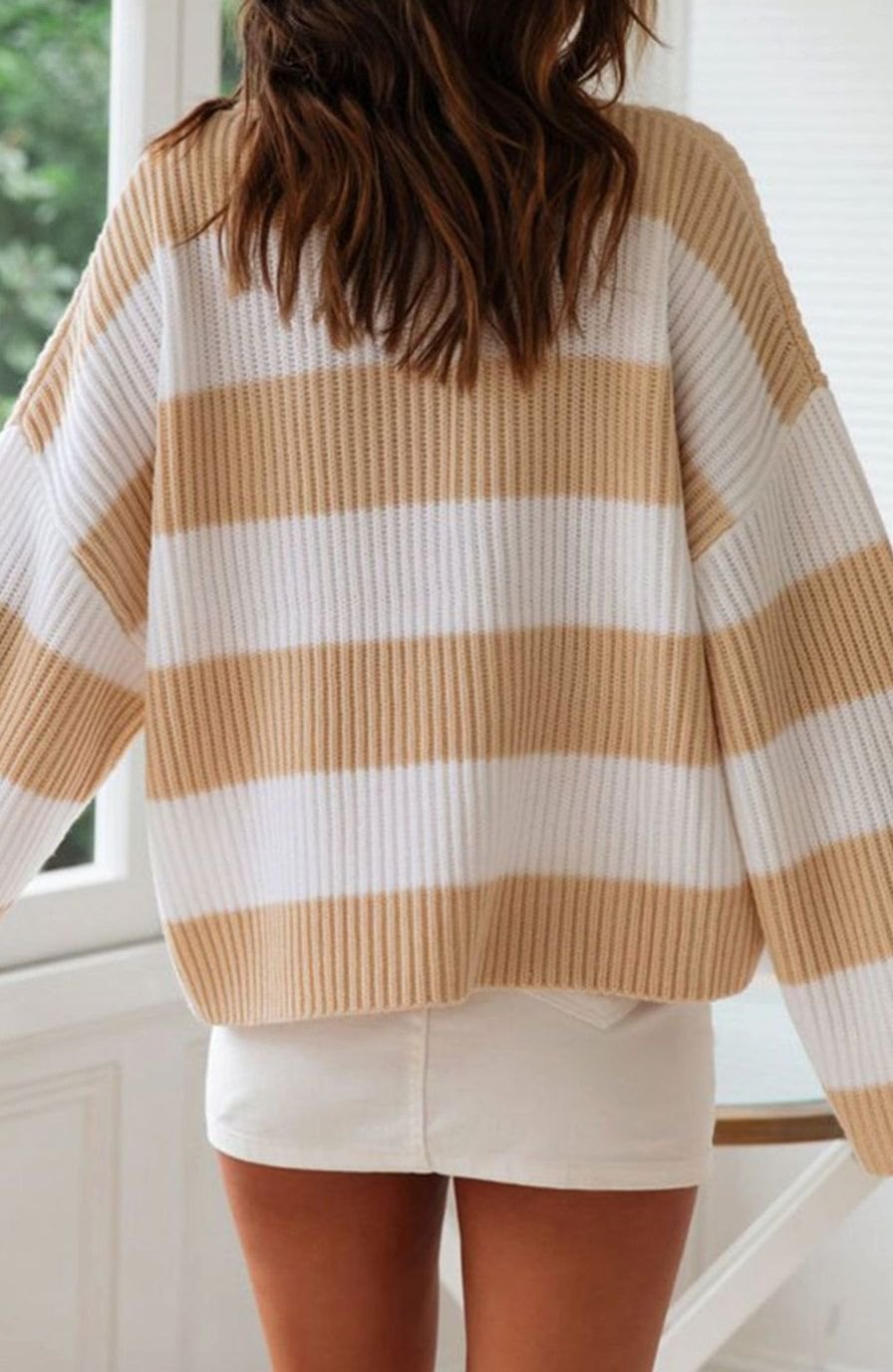 Stella | Damen gestreifter Oversized Strickpullover