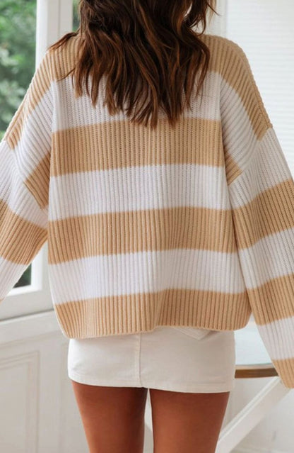 Stella | Damen gestreifter Oversized Strickpullover