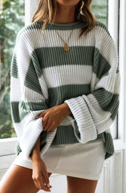 Stella | Damen gestreifter Oversized Strickpullover
