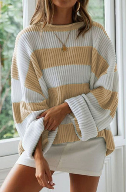 Stella | Damen gestreifter Oversized Strickpullover