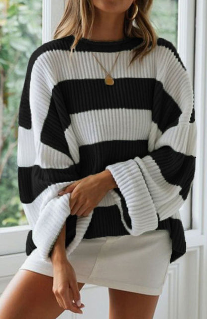 Stella | Damen gestreifter Oversized Strickpullover