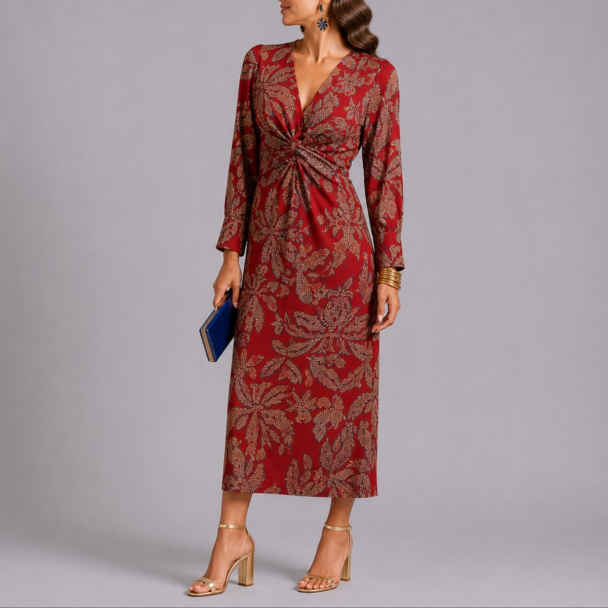 Clara | Damen Midikleid mit V-Ausschnitt und Twistdetail