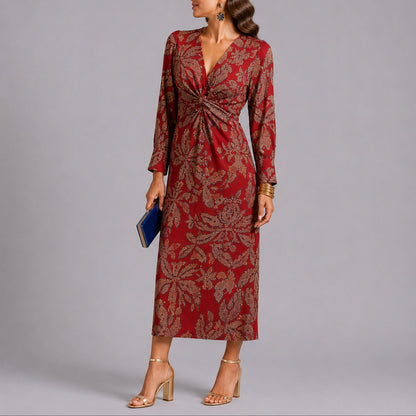 Clara | Damen Midikleid mit V-Ausschnitt und Twistdetail