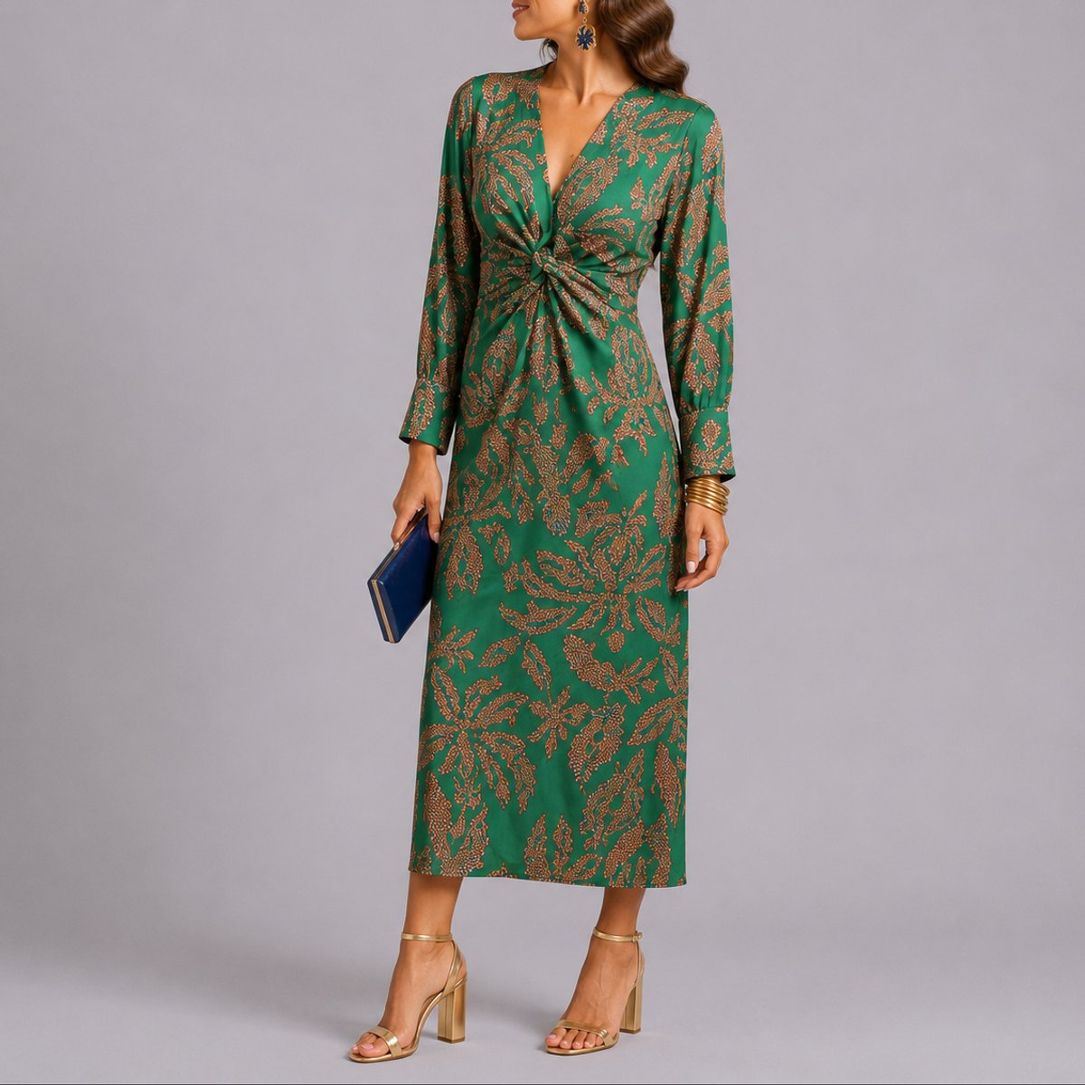 Clara | Damen Midikleid mit V-Ausschnitt und Twistdetail