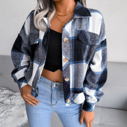 Lara | Damen Oversized Shacket mit Karo-Muster