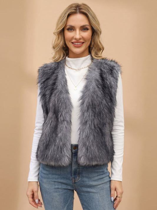 Ursula | Damen ärmellose Kunstfell-Weste mit Innenfutter