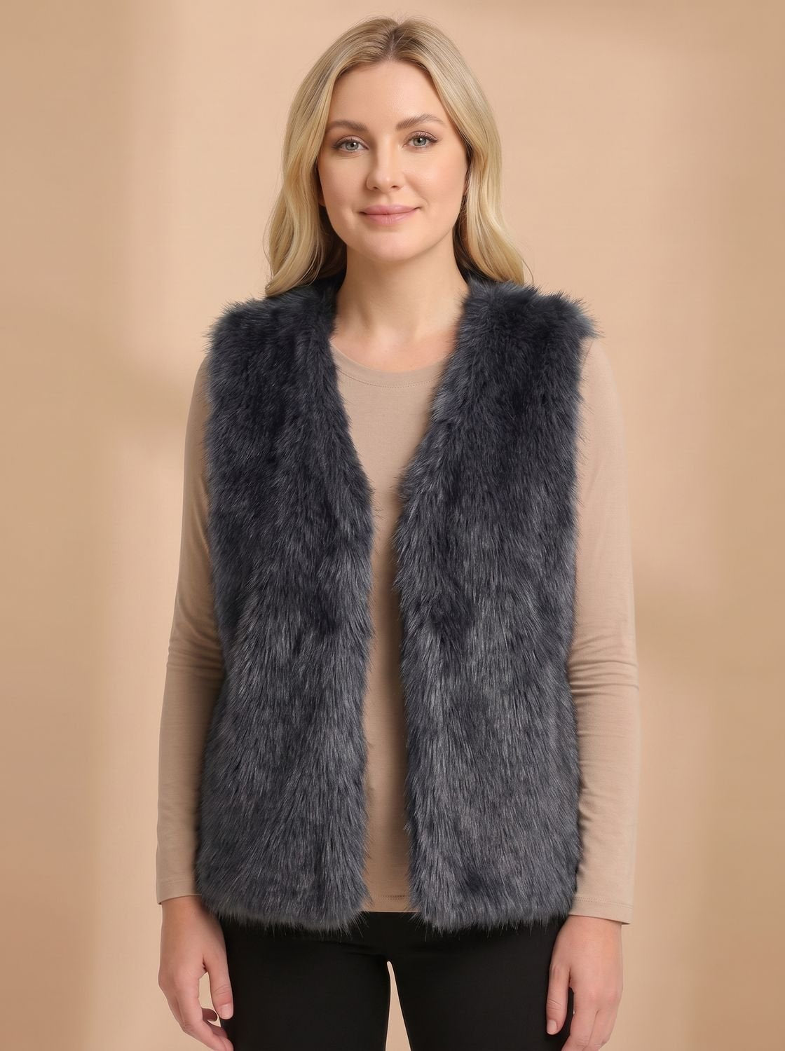 Ursula | Damen ärmellose Kunstfell-Weste mit Innenfutter