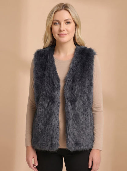 Ursula | Damen ärmellose Kunstfell-Weste mit Innenfutter