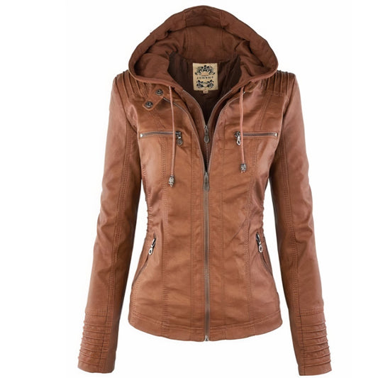 Sofia | Damen Bikerjacke mit Kunstleder und abnehmbarer Kapuze