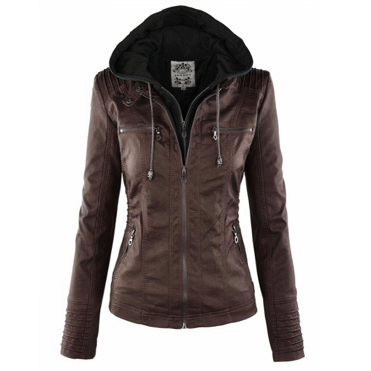 Sofia | Damen Bikerjacke mit Kunstleder und abnehmbarer Kapuze