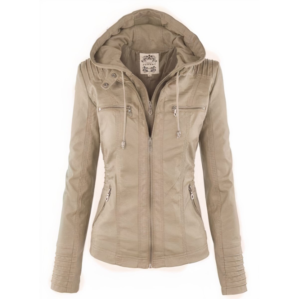 Sofia | Damen Bikerjacke mit Kunstleder und abnehmbarer Kapuze