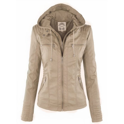 Sofia | Damen Bikerjacke mit Kunstleder und abnehmbarer Kapuze