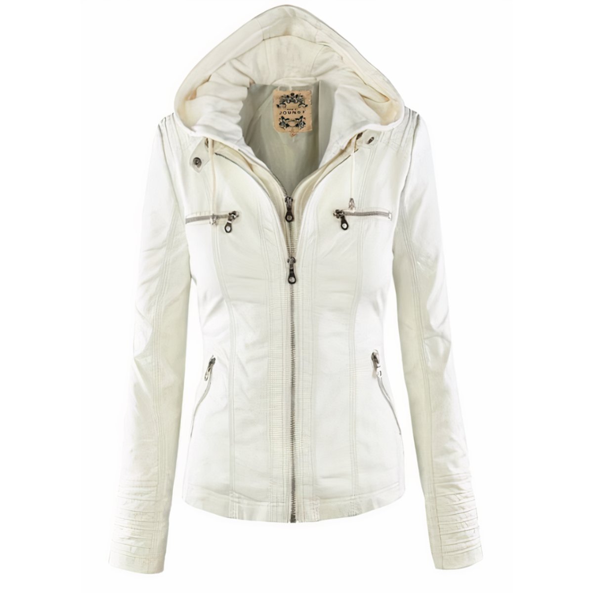 Sofia | Damen Bikerjacke mit Kunstleder und abnehmbarer Kapuze
