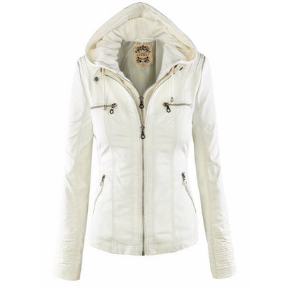 Sofia | Damen Bikerjacke mit Kunstleder und abnehmbarer Kapuze