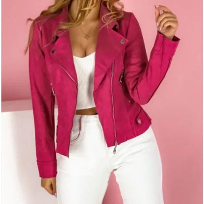 Laura | Damen Bikerjacke mit Kunstleder und Umlegekragen