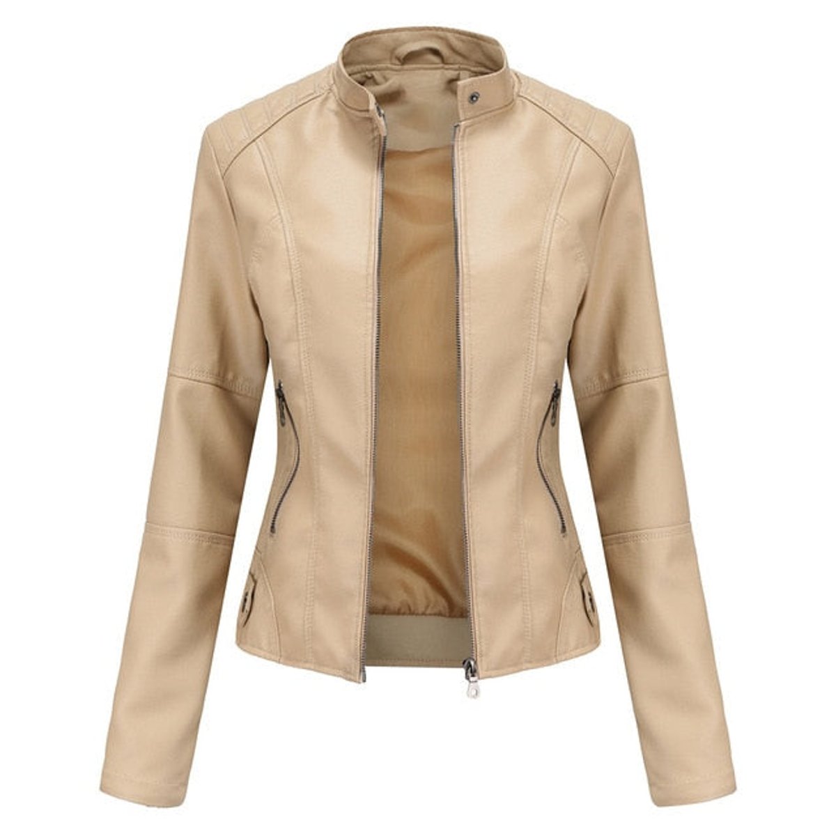 Julia | Damen Bikerjacke mit Kunstleder und Stehkragen