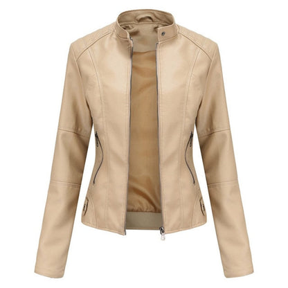 Julia | Damen Bikerjacke mit Kunstleder und Stehkragen