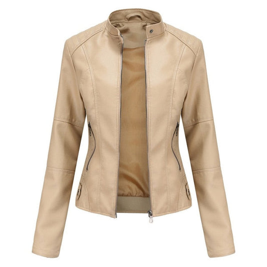 Julia | Damen Bikerjacke mit Kunstleder und Stehkragen