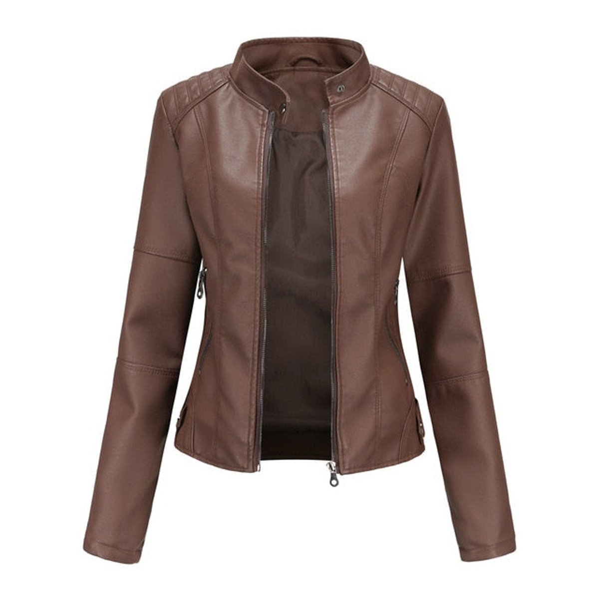 Julia | Damen Bikerjacke mit Kunstleder und Stehkragen