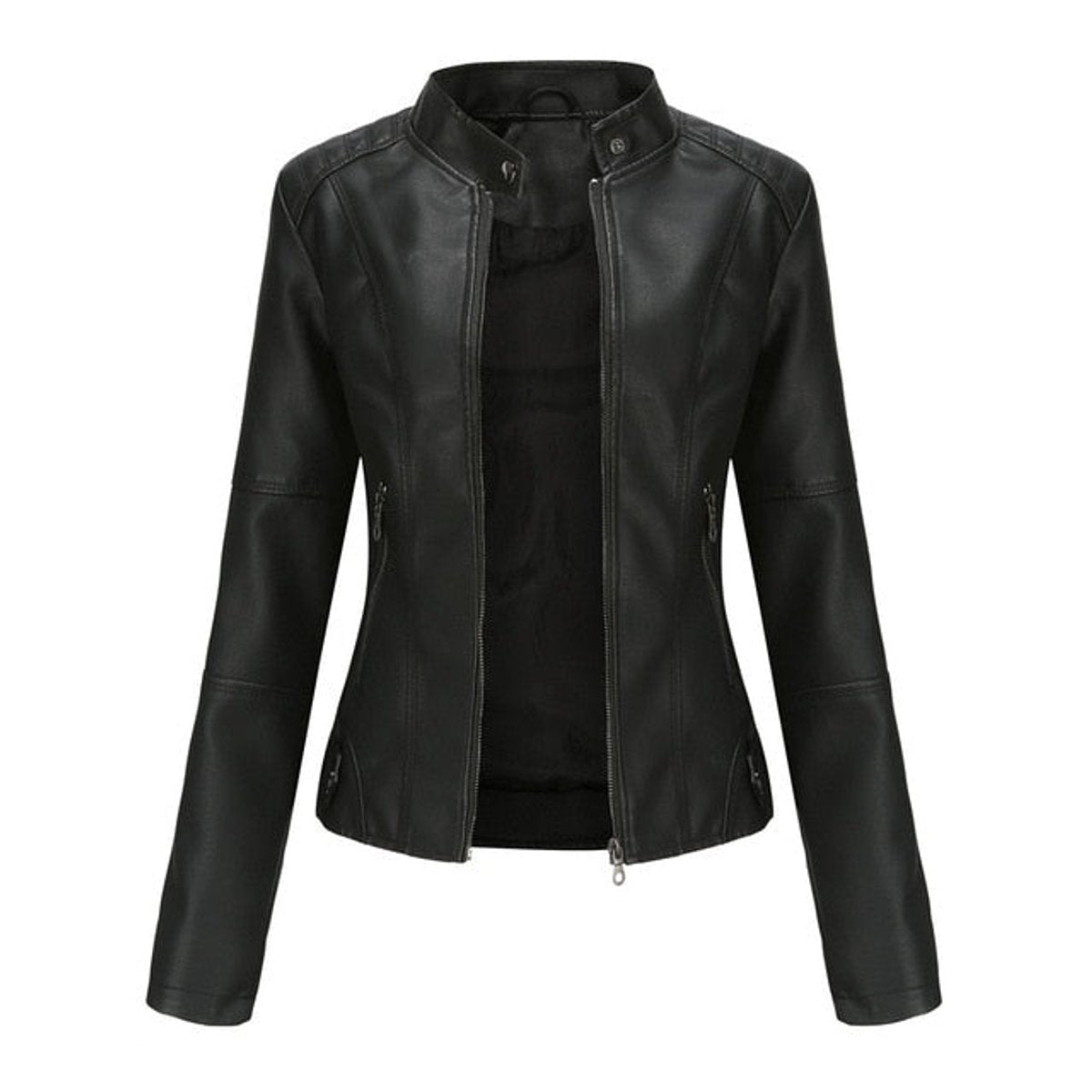 Julia | Damen Bikerjacke mit Kunstleder und Stehkragen