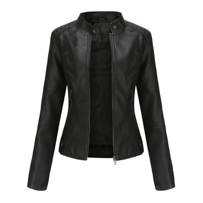 Julia | Damen Bikerjacke mit Kunstleder und Stehkragen