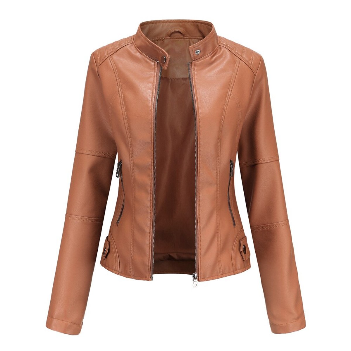 Julia | Damen Bikerjacke mit Kunstleder und Stehkragen