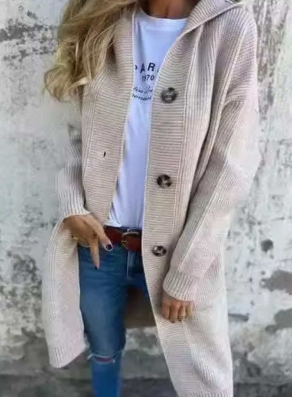 Nina | Damen lange Strickjacke mit Knöpfen